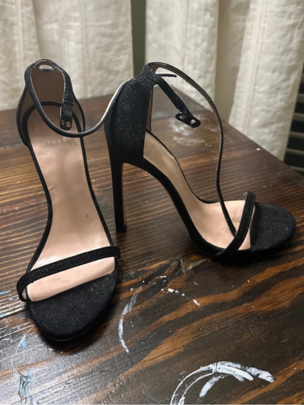 Stuart Weitzman Black Strappy Textured Stiletto Heels
